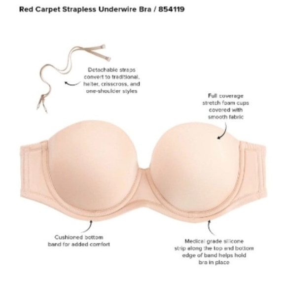Wacoal Red Carpet cream strapless bra. No straps. Size 40D. - Picture 3 of 3